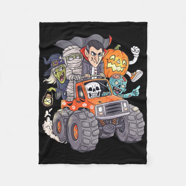 Halloween Skeleton Zombie Monster Truck Vampire Bo Fleece Blanket (Front)