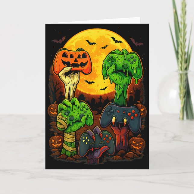 Halloween Skeleton Zombie Mummy Gaming Controller  Card (Front)