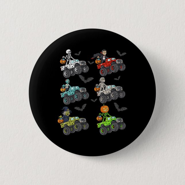 Halloween Skeleton Zombie Riding Monster Truck Vam 6 Cm Round Badge (Front)