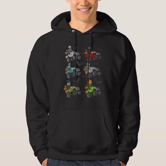 Halloween Skeleton Zombie Riding Monster Truck Vam Hoodie (Front)