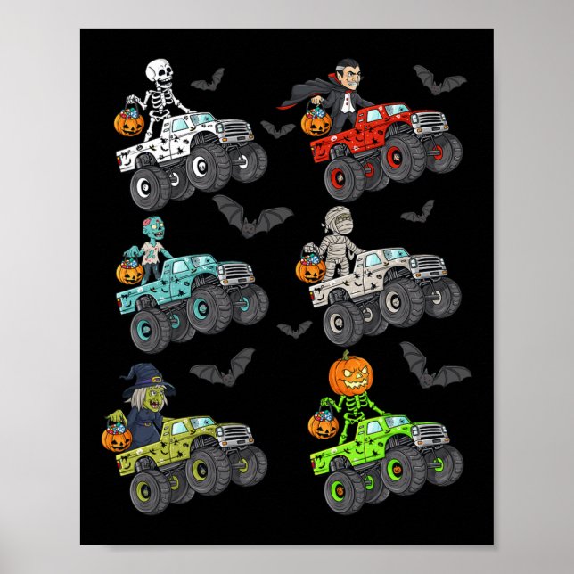 Halloween Skeleton Zombie Riding Monster Truck Vam Poster (Front)