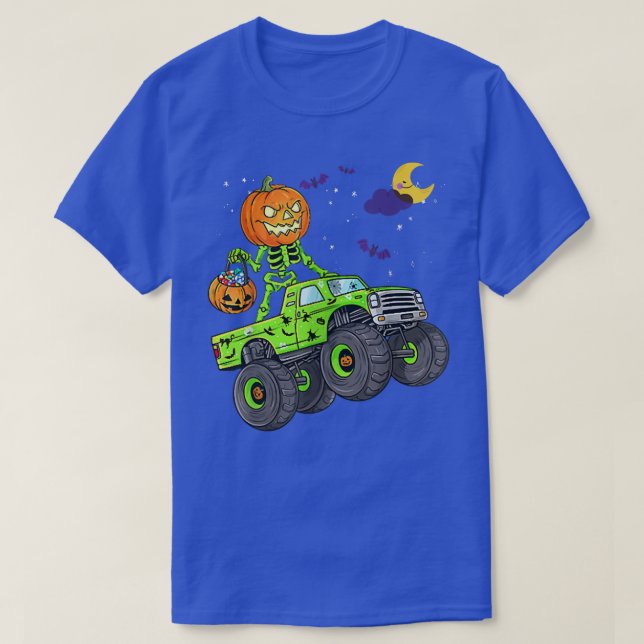 Halloween Skeleton Zombie Riding Monster Truck Vam T-Shirt (Design Front)