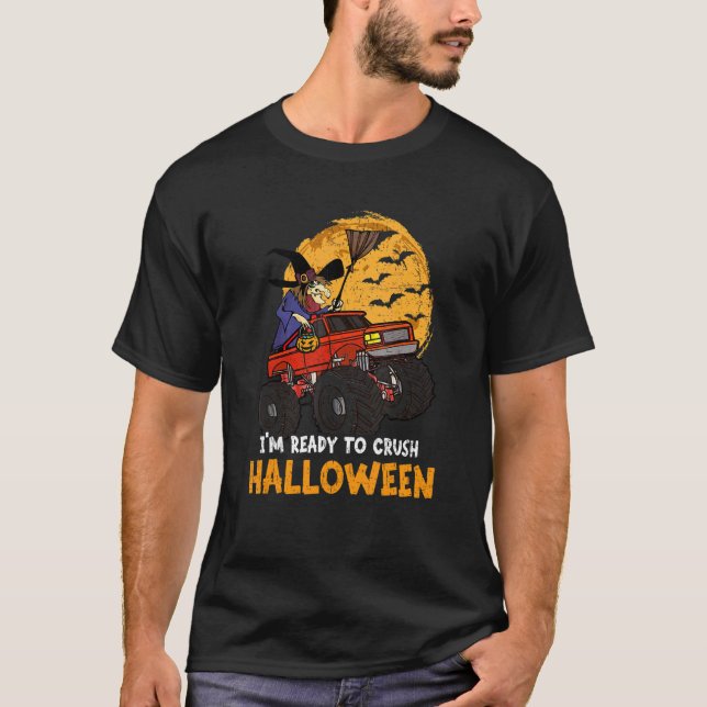 Halloween Skeleton Zombie Riding Monster Truck Vam T-Shirt (Front)