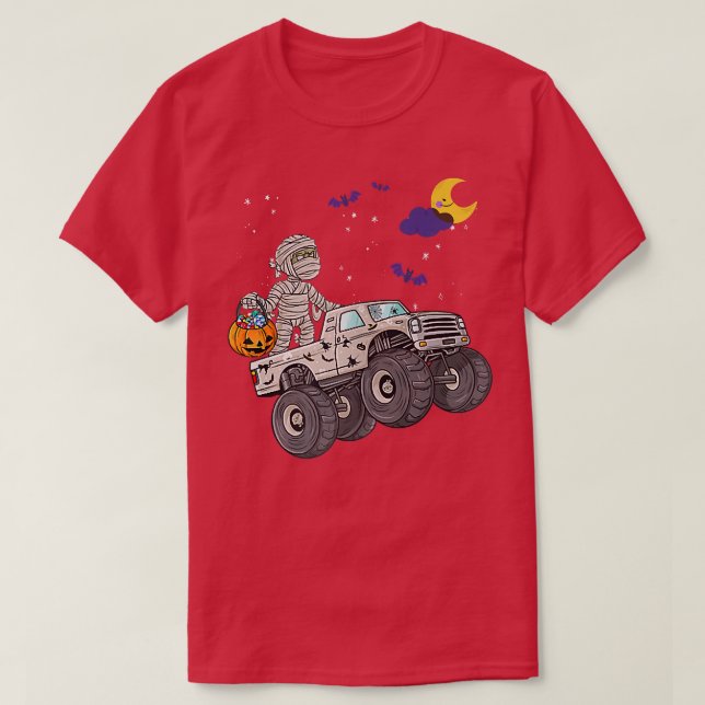 Halloween Skeleton Zombie Riding Monster Truck Vam T-Shirt (Design Front)