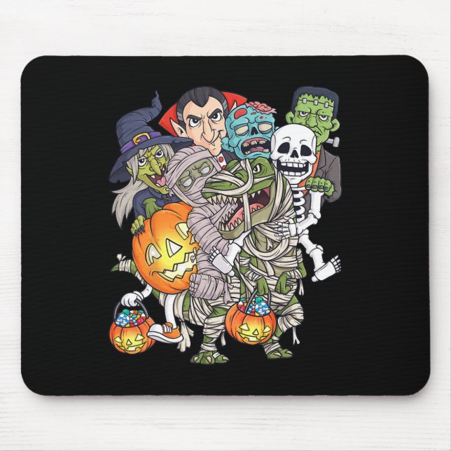 Halloween Skeleton Zombie Riding Mummy T Rex Funny Mouse Mat (Front)