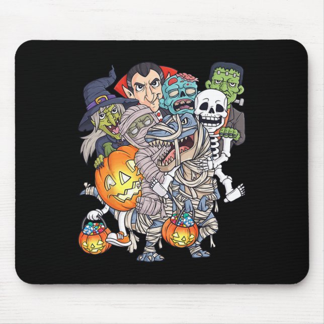 Halloween Skeleton Zombie Riding Mummy T Rex Funny Mouse Mat (Front)