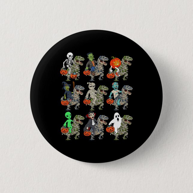 Halloween Skeleton Zombie Riding Mummy T Rex Vampi 6 Cm Round Badge (Front)