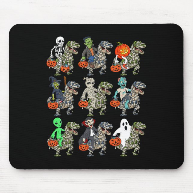 Halloween Skeleton Zombie Riding Mummy T Rex Vampi Mouse Mat (Front)