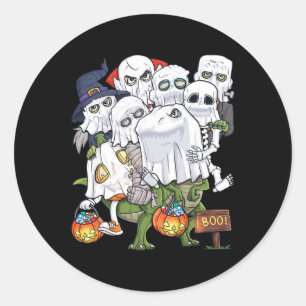 Halloween Skeleton Zombie Riding T Rex Funny Pumpk Classic Round Sticker