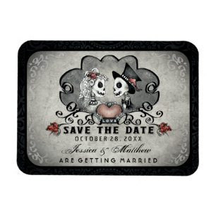 Halloween Skeletons Black Grey & Red Heart Magnet