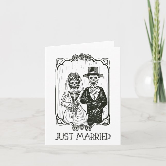 Halloween Skeletons Bride And Groom Just Married F Card (Front)
