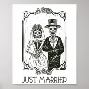 Halloween Skeletons Bride And Groom Just Married F Poster