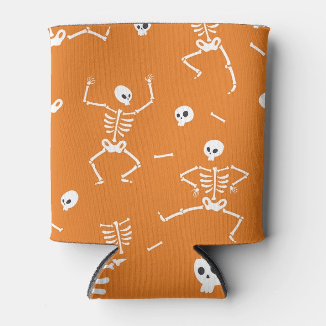 Halloween Skeletons Fun Seamless Pattern Can Cooler (Front)