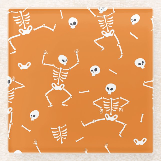 Halloween Skeletons Fun Seamless Pattern Glass Coaster (Front)