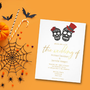 halloween skeletons gold modern wedding invitation flyer
