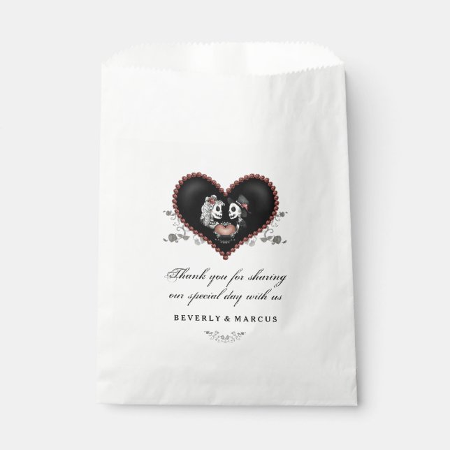 Halloween Skeletons Heart LOVE Wedding Names Favour Bags (Front)