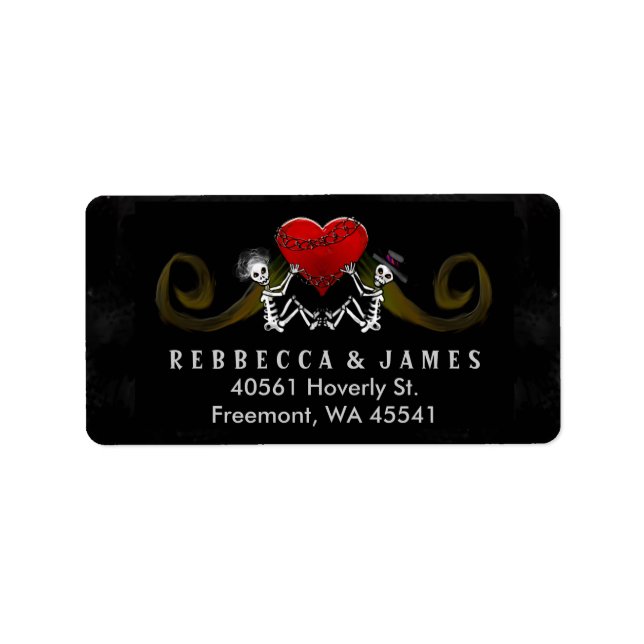 Halloween Skeletons & Heart Wedding Address Label (Front)