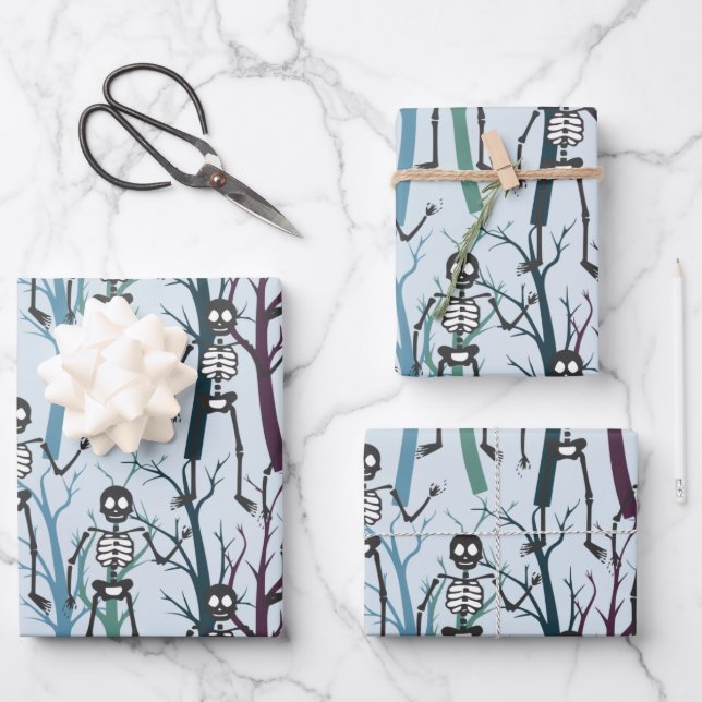 Halloween Skeletons In Trees Wrapping Paper Sheet (Front)
