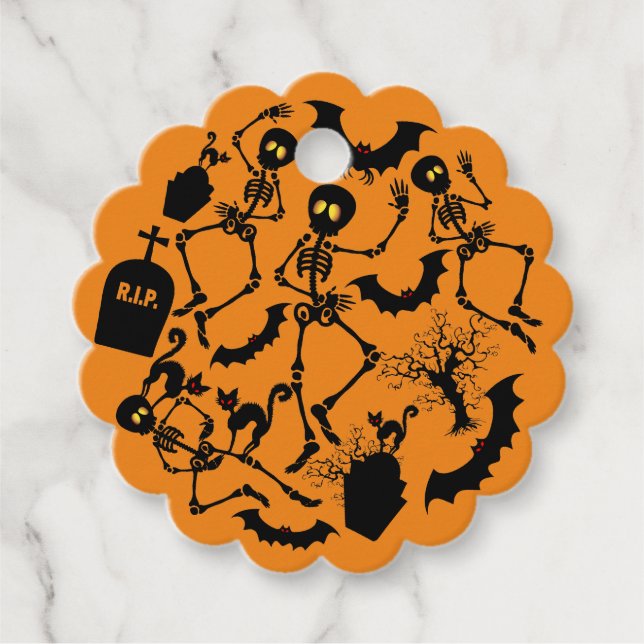 Halloween Skeletons Macabre Dance Favour Tags (Front)