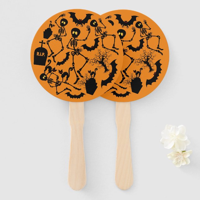 Halloween Skeletons Macabre Dance Hand Fan (Front and Back)