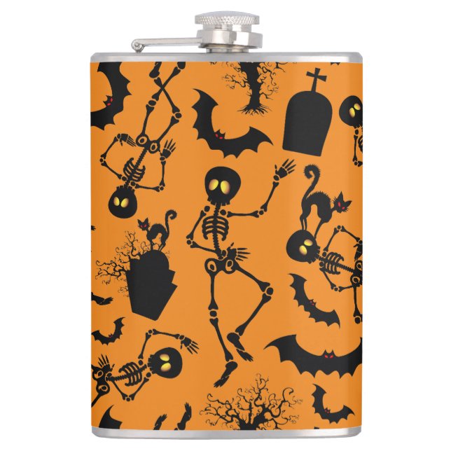 Halloween Skeletons Macabre Dance Hip Flask (Front)