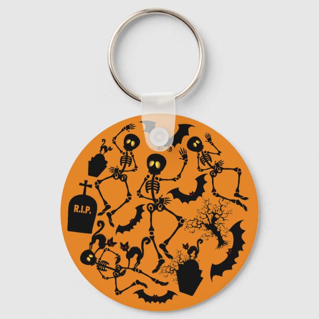Halloween Skeletons Macabre Dance Key Ring (Front)