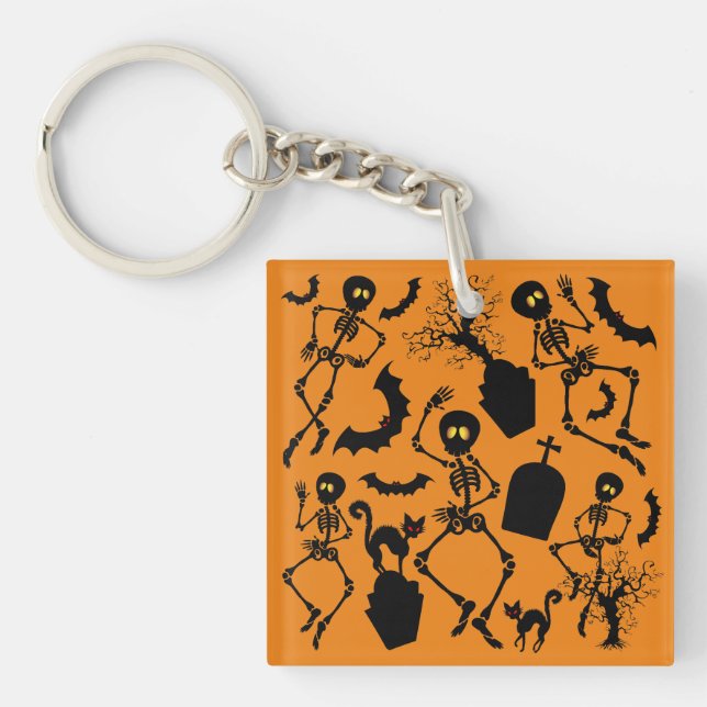 Halloween Skeletons Macabre Dance Key Ring (Front)