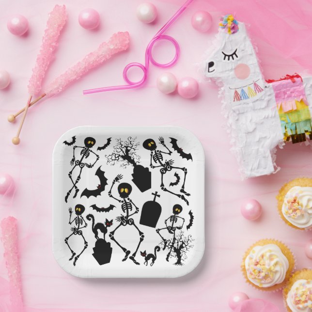 Halloween Skeletons Macabre Dance Paper Plate (Party)