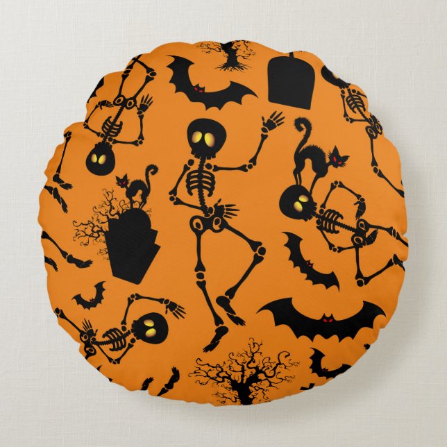 Halloween Skeletons Macabre Dance Round Cushion (Front)