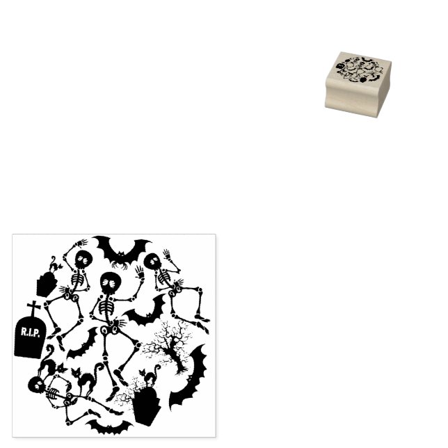 Halloween Skeletons Macabre Dance Rubber Stamp (Stamped)