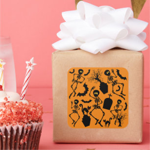 Halloween Skeletons Macabre Dance Square Sticker