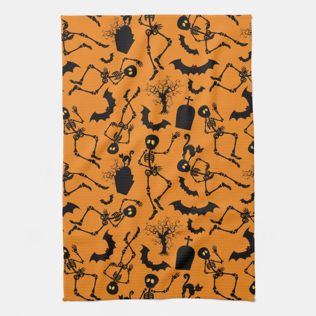 Halloween Skeletons Macabre Dance Tea Towel (Vertical)