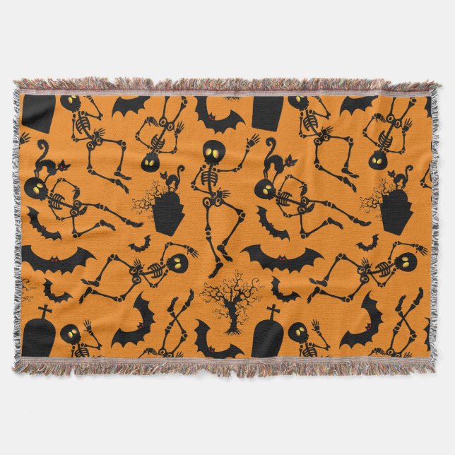 Halloween Skeletons Macabre Dance Throw Blanket (Front)