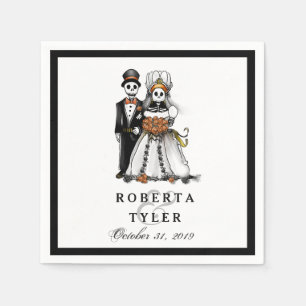 Halloween Skeletons Orange Names Wedding Napkins