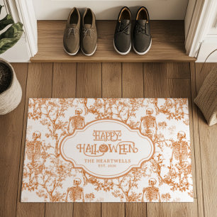 Halloween Skeletons Orange Toile Pattern Name Year Doormat