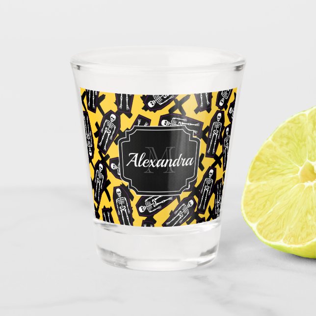 Halloween Skeletons Pattern Shot Glass (Front)