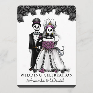 Halloween Skeletons Purple Together With Invitation