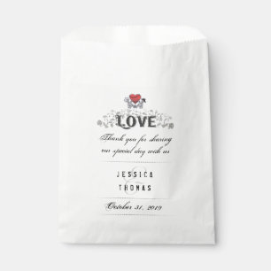 Halloween Skeletons Red Heart LOVE Wedding Names Favour Bags