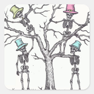 Halloween skeletons square sticker
