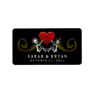 Halloween Skeletons with Heart Wedding Label