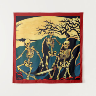 Halloween - Skeletons Woodcut 4 Tapestry