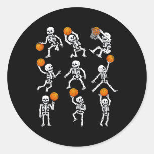 Halloween Sketll Skeletons Dunking Dribble Boys Ki Classic Round Sticker