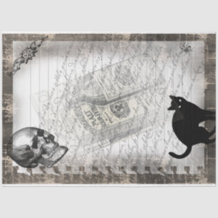 Halloween Skull and Black Cat Script Ephemera Tissue Paper