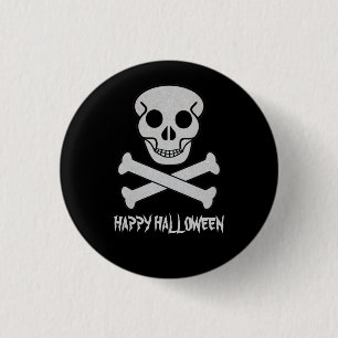 Halloween Skull and Bones Button Badge