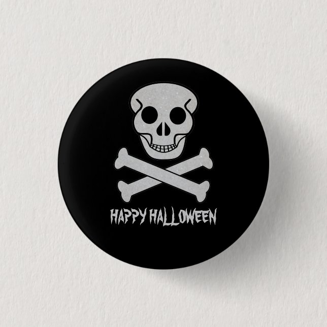Halloween Skull and Bones Button Badge (Front)