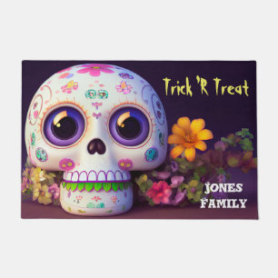Halloween Skull And Flowers Doormat