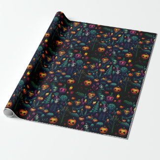 Halloween Skull and Garden Repeat Seamless Pattern Wrapping Paper