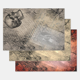 Halloween Skull and Moon Pattern Stamp Ephemera  Wrapping Paper Sheet