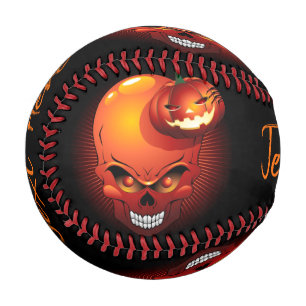 Halloween Skull and Pumpkin Baseball
