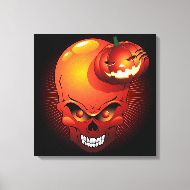 Halloween Skull and Pumpkin Canvas Print (Front)